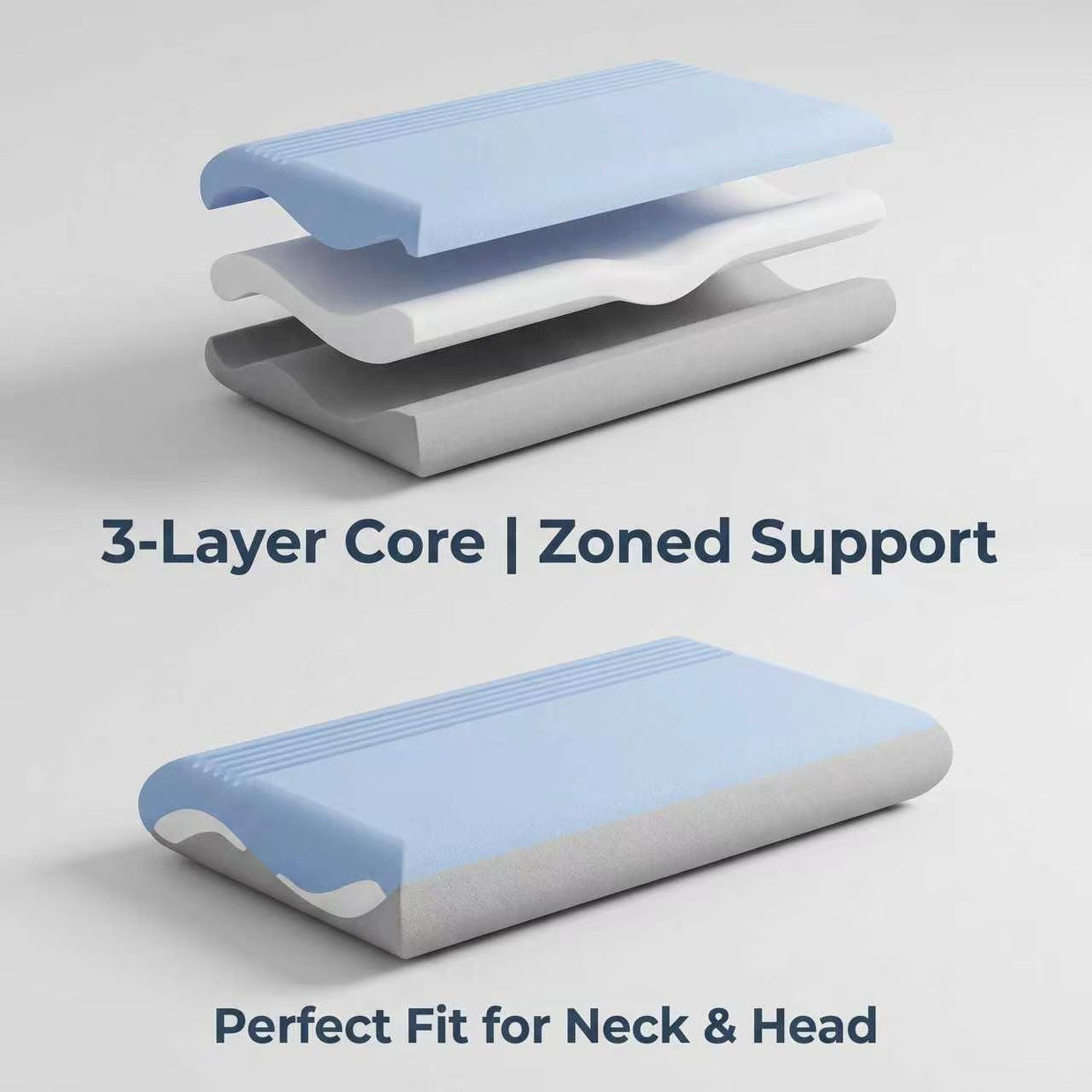 Zero Pressure Memory Foam Pillow All Night Cool Dry Comfort Sleep for Back Side Stomach Sleepers